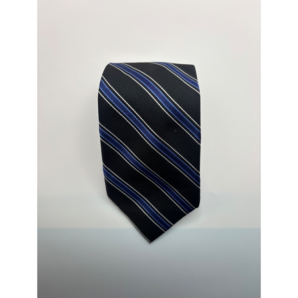 Club Room Mens Silk Necktie Black Blue White Diagonal Striped RN121148